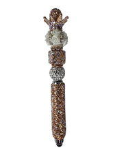 The Crowned Goddess | Champagne Crystal, White Bloom & Gold Crown Stylus Pen