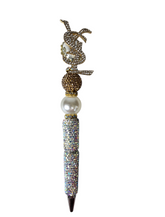 Signed in Luxury | Gold Monogram Crystal Topper & White Pearl Pen
