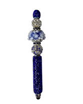 The Cobalt Queen | Royal Blue Crystal, Blue Bloom & Silver Pavé Stylus Pen