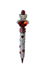 Queen of Hearts | Red Gem, Crystal Ears & Heart Barrel Pen