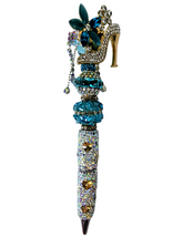 She Walks in Gold | Teal Crystal Stack, Gold Heart Barrel & Heel Topper Pen