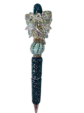The Depth of Her | Teal Crystal Barrel, AB Globe & Silver Bow Pen