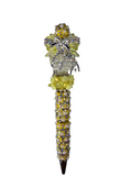 She Glows in Yellow | Pearl Barrel, Yellow Rose & Silver Crystal Bow Pen