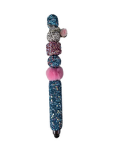 The Ocean Rose | Teal Glitter, Pink Fur & Silver Pavé Stylus Pen