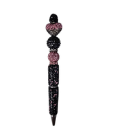 Dark Romance | Black Crystal, Pink Globe & Crystal Heart Pen