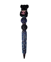 She Carries Chanel | Black Crystal Bear Topper, Pink CC & Deep Blue Pen