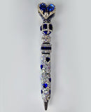 She Loves Loud | Cobalt Heart Crown, Crystal & Blue Heart Barrel Pen