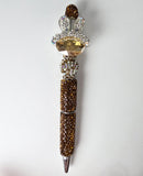 Warm Royalty | Oversized Amber Gem, Crystal Ears & Bronze Luxe Pen