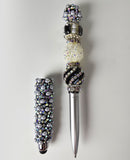 The Editorial | Grey Pearl, Black Stripe & White AB Crystal Stylus Pen
