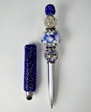 The Cobalt Queen | Royal Blue Crystal, Blue Bloom & Silver Pavé Stylus Pen