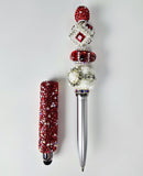 The Power Petal | Ruby Glitter, White Rose Charm & Silver Crystal Stylus Pen
