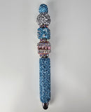 The Aqua Dream | Sky Blue Glitter, Silver Pavé & Blush Crystal Stylus Pen