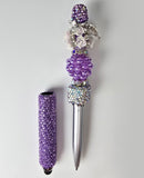 The Violet Vision | Amethyst Glitter, White Bloom & Silver Crystal Luxe Stylus Pen