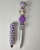 The Lavender Dream | Purple Pearl, Silver Pavé & White Rose Charm Stylus Pen