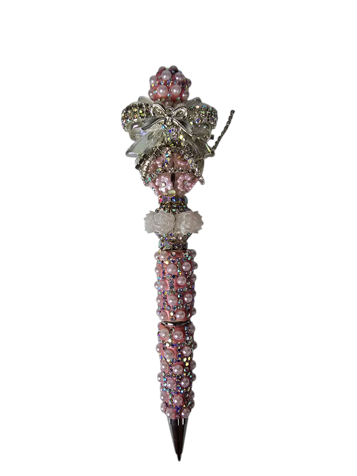 She Arrives in Pink | Blush Pearl, AB Crystal & Silver Bow Luxe Pen