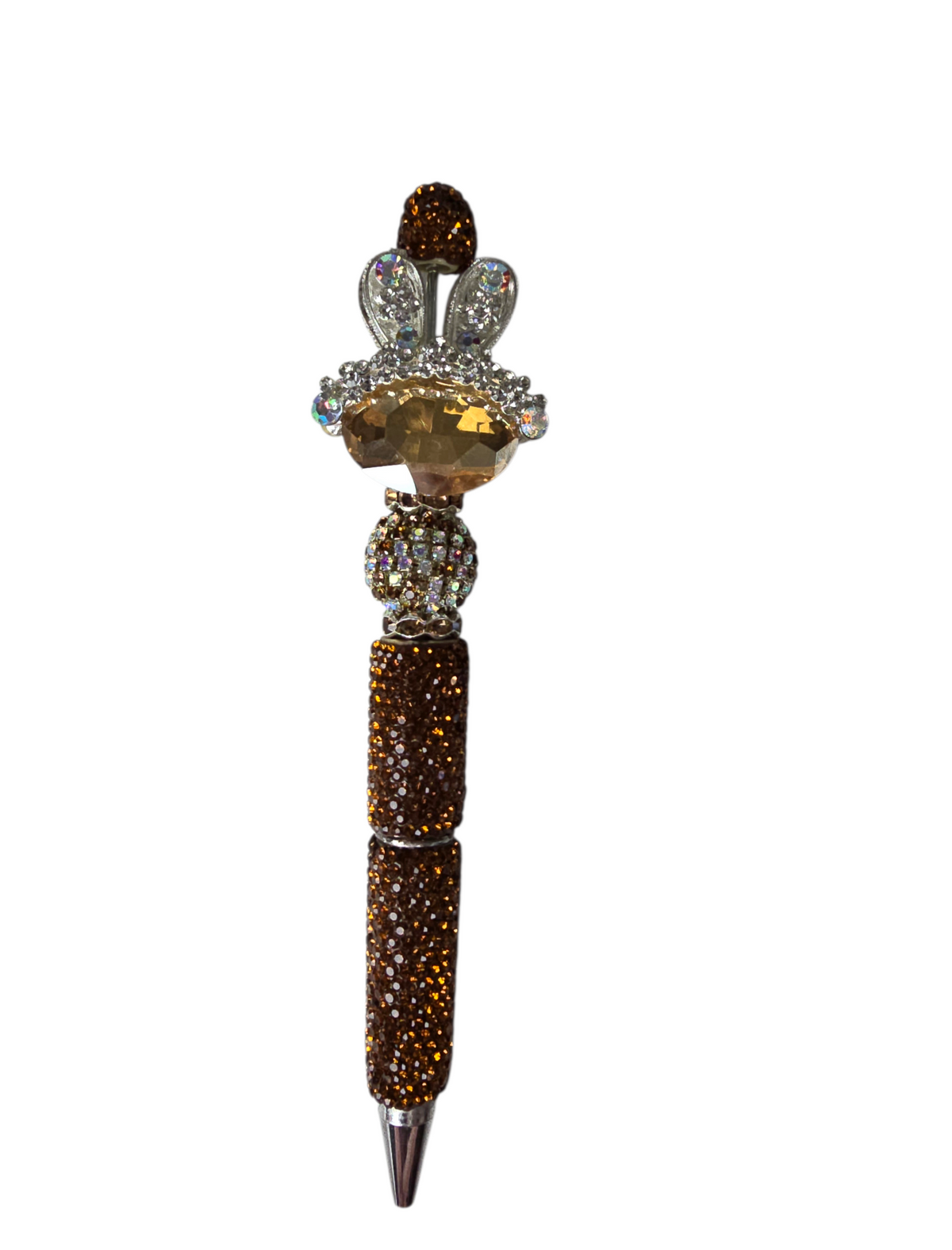 Warm Royalty | Oversized Amber Gem, Crystal Ears & Bronze Luxe Pen
