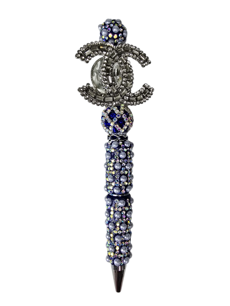 She Speaks Chanel | Periwinkle Pearl, AB Crystal & Silver Topper Pen