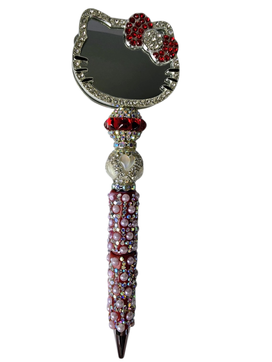 She Checks & Conquers | Hello Kitty Mirror, Pink Pearl & Red Crystal Pen