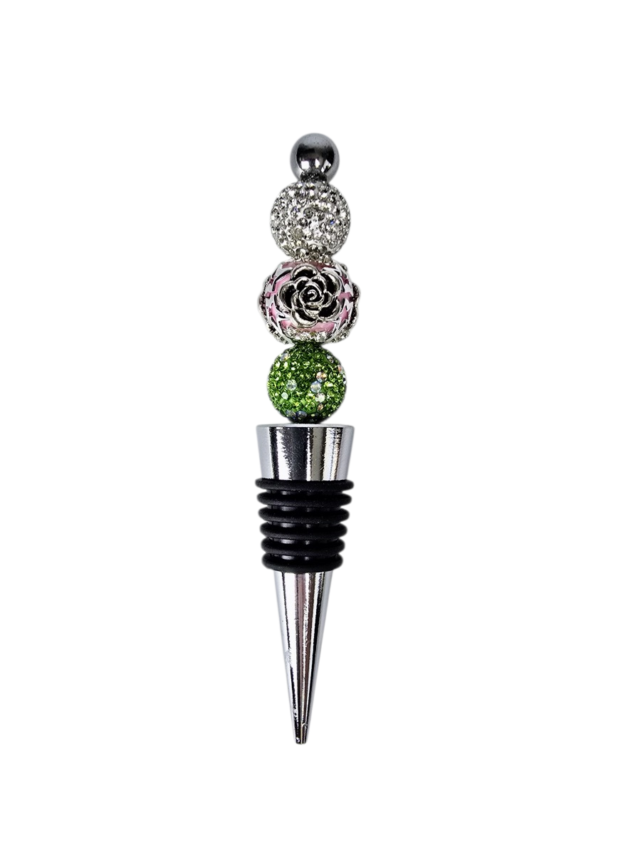 Pretty Girl Pours | AKA Pink Rose & Green Crystal Wine Stopper