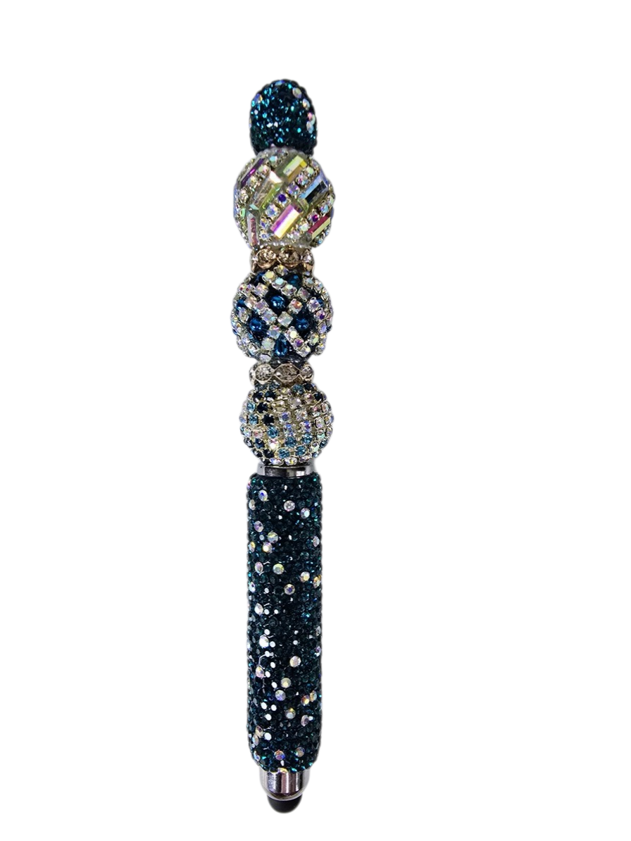The Deep Blue Divine | Deep Teal, AB Prism & Silver Pavé Luxe Stylus Pen