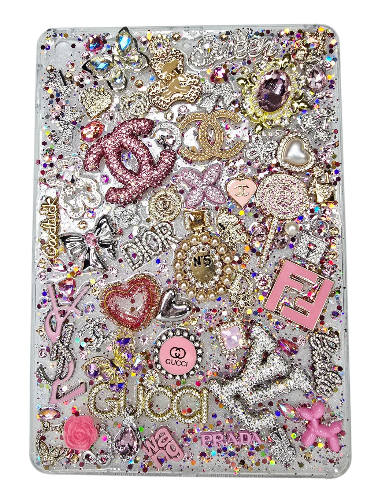 She Owns Every Label | Clear Glitter & Crystal Designer iPad Case