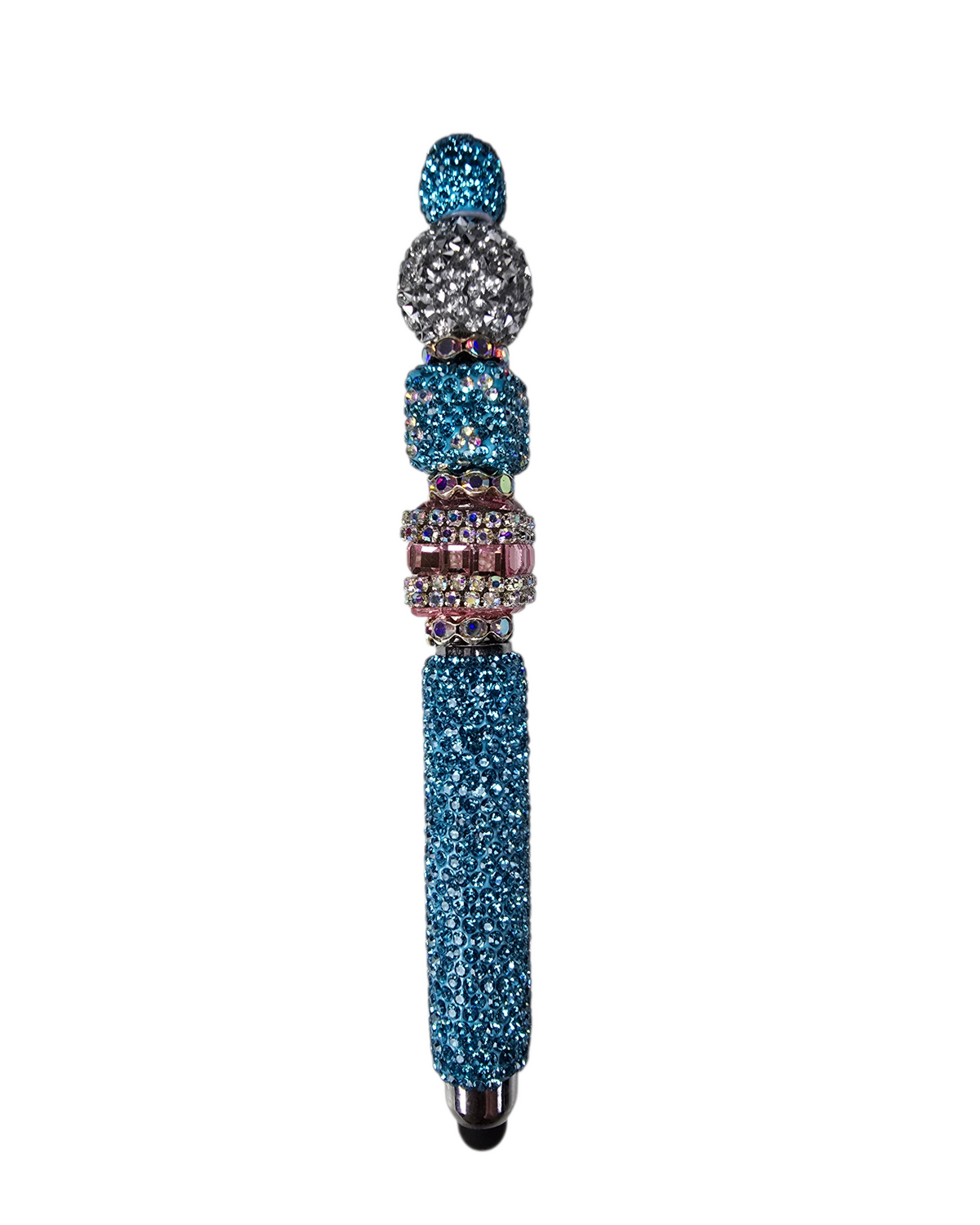 The Aqua Dream | Sky Blue Glitter, Silver Pavé & Blush Crystal Stylus Pen