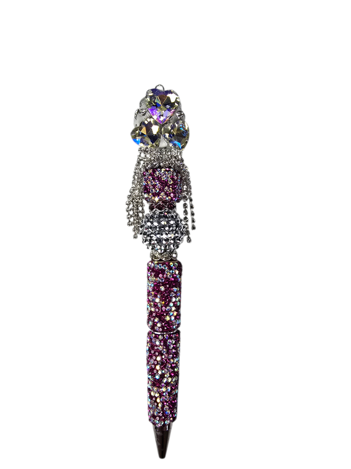 Dressed in Diamonds | Crystal Heart Crown, Silver Fringe & Magenta Pen