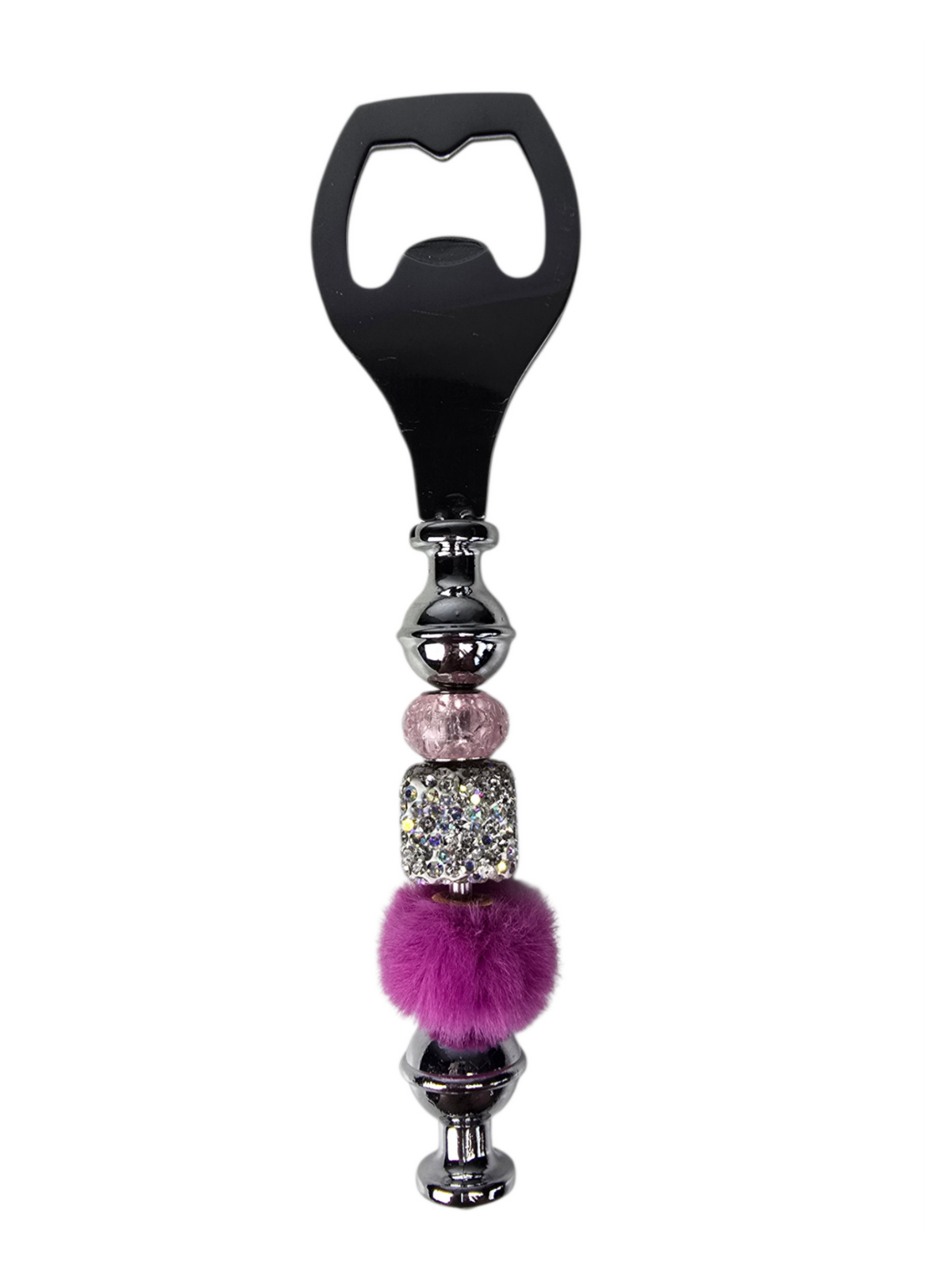 Amethyst Glow | Pink Crystal, Silver Pave & Magenta Fur Luxe Bottle Opener