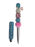 The Ocean Rose | Teal Glitter, Pink Fur & Silver Pavé Stylus Pen