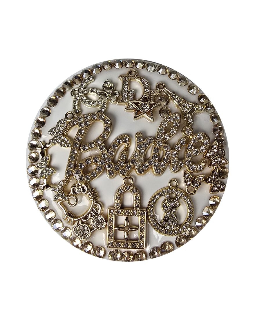Quietly Iconic| Gold Barbie, Lock Charm & Designer Crystal Energy Compact Mirror
