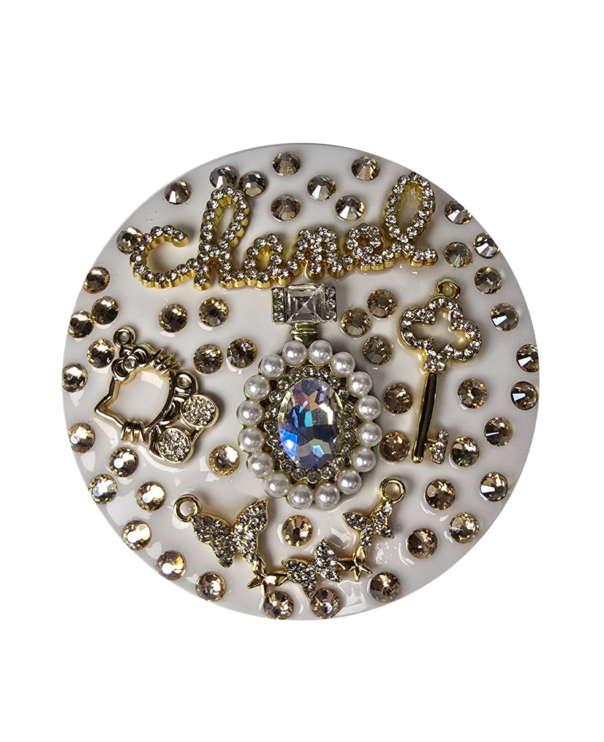 Gold Standard | White, Pearl & Crystal Perfume Bottle Compact Mirror