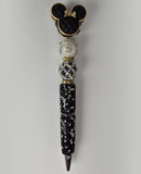 Main Character | Black Quilted, Gold Bow & Crystal Luxe Pen