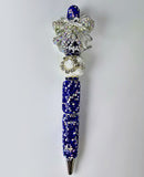 The Blue Duchess | Cobalt Crystal, White Rose & Silver Crown Pen