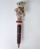 Soft & Fierce | Crystal Bear, Burgundy Crystal & Red Bow Pen
