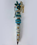 She Walks in Gold | Teal Crystal Stack, Gold Heart Barrel & Heel Topper Pen