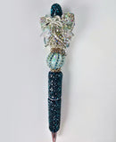 The Depth of Her | Teal Crystal Barrel, AB Globe & Silver Bow Pen