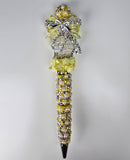 She Glows in Yellow | Pearl Barrel, Yellow Rose & Silver Crystal Bow Pen