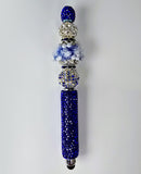 The Cobalt Queen | Royal Blue Crystal, Blue Bloom & Silver Pavé Stylus Pen