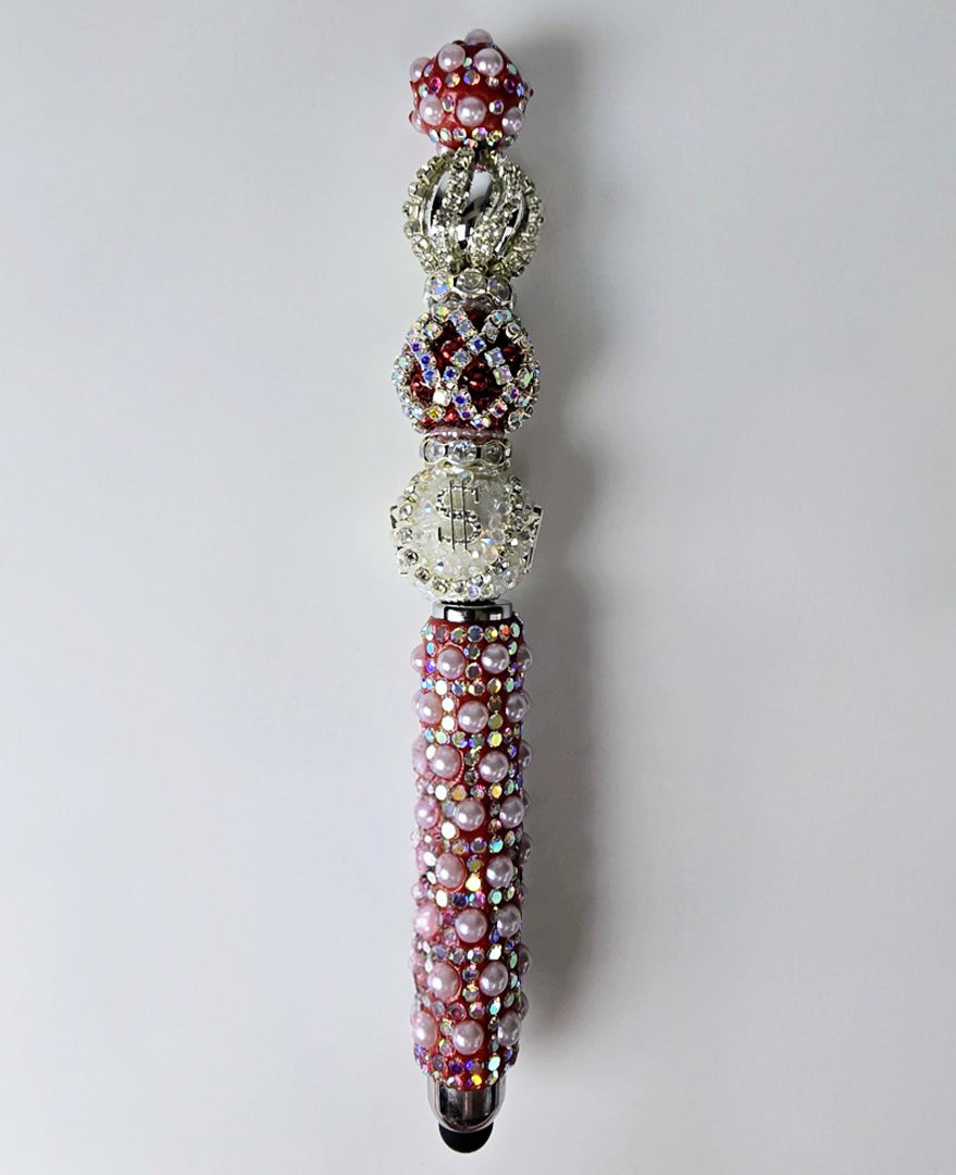The Crimson Crown | Red Pearl, Bold Red Crystal & Silver Luxe Stylus Pen