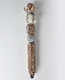 The Crowned Goddess | Champagne Crystal, White Bloom & Gold Crown Stylus Pen