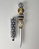 The Midnight Star | White Pearl, Gold Star & Black Crystal Stylus Pen