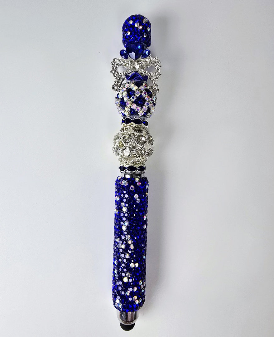 The Sapphire Crown | Deep Blue Crystal & Silver Pavé Stylus Pen