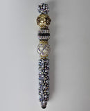 The Midnight Star | White Pearl, Gold Star & Black Crystal Stylus Pen