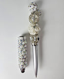 The Divine Reset | White AB Crystal, Clear Bloom & Silver Pavé Stylus Pen
