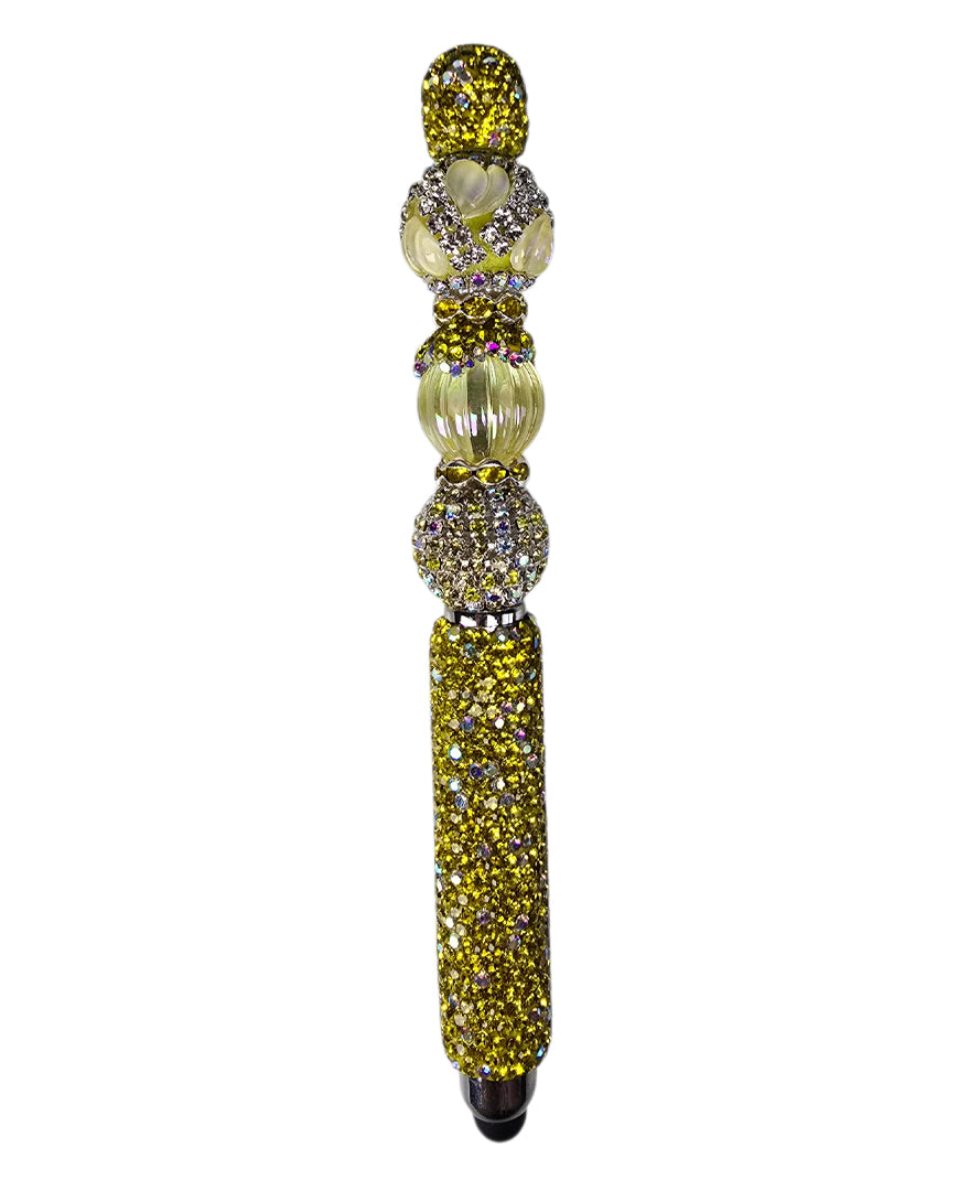 The Midas Touch | Gold Glitter, Pearl Crown & Silver Crystal Stylus Pen