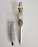 The Crowned & Polished | Silver Crystal, Gold Crown & Mocha Pavé Luxe Stylus Pen